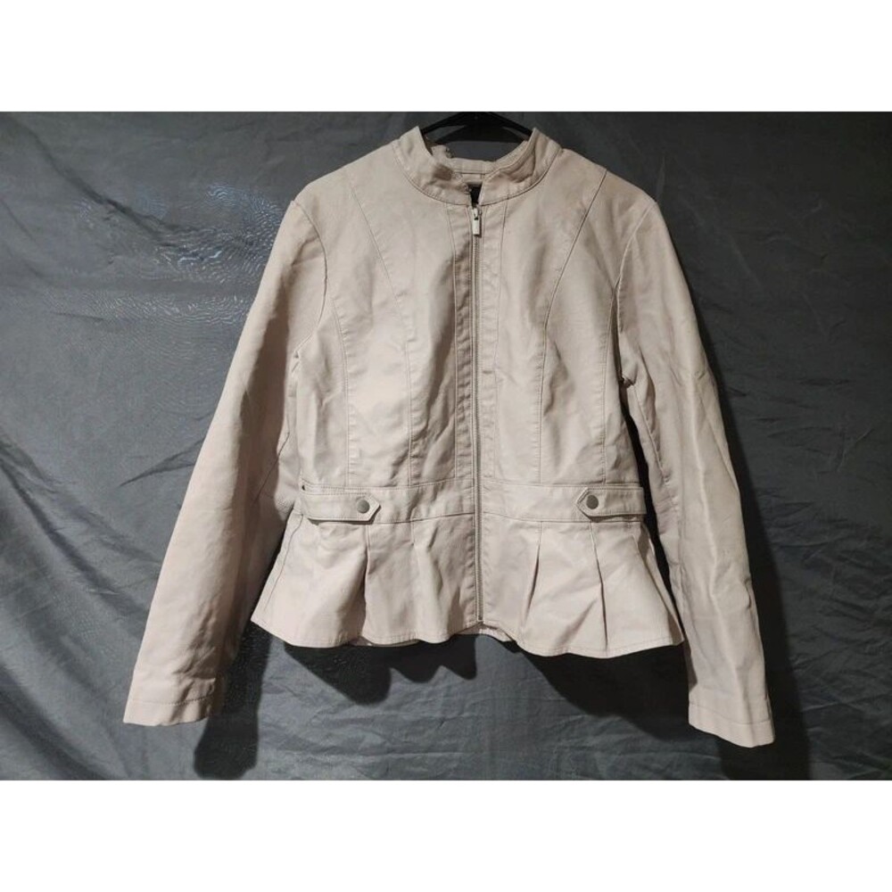 Baccini Beige Faux Leather Peplum Jacket Zip Moto Coat XL